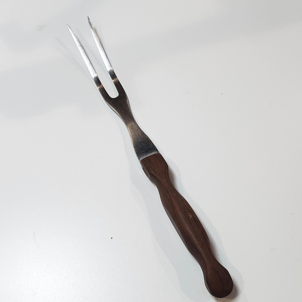Cutco Carving Fork Brown No 27 Stainless Steel Wood Handle USA Made